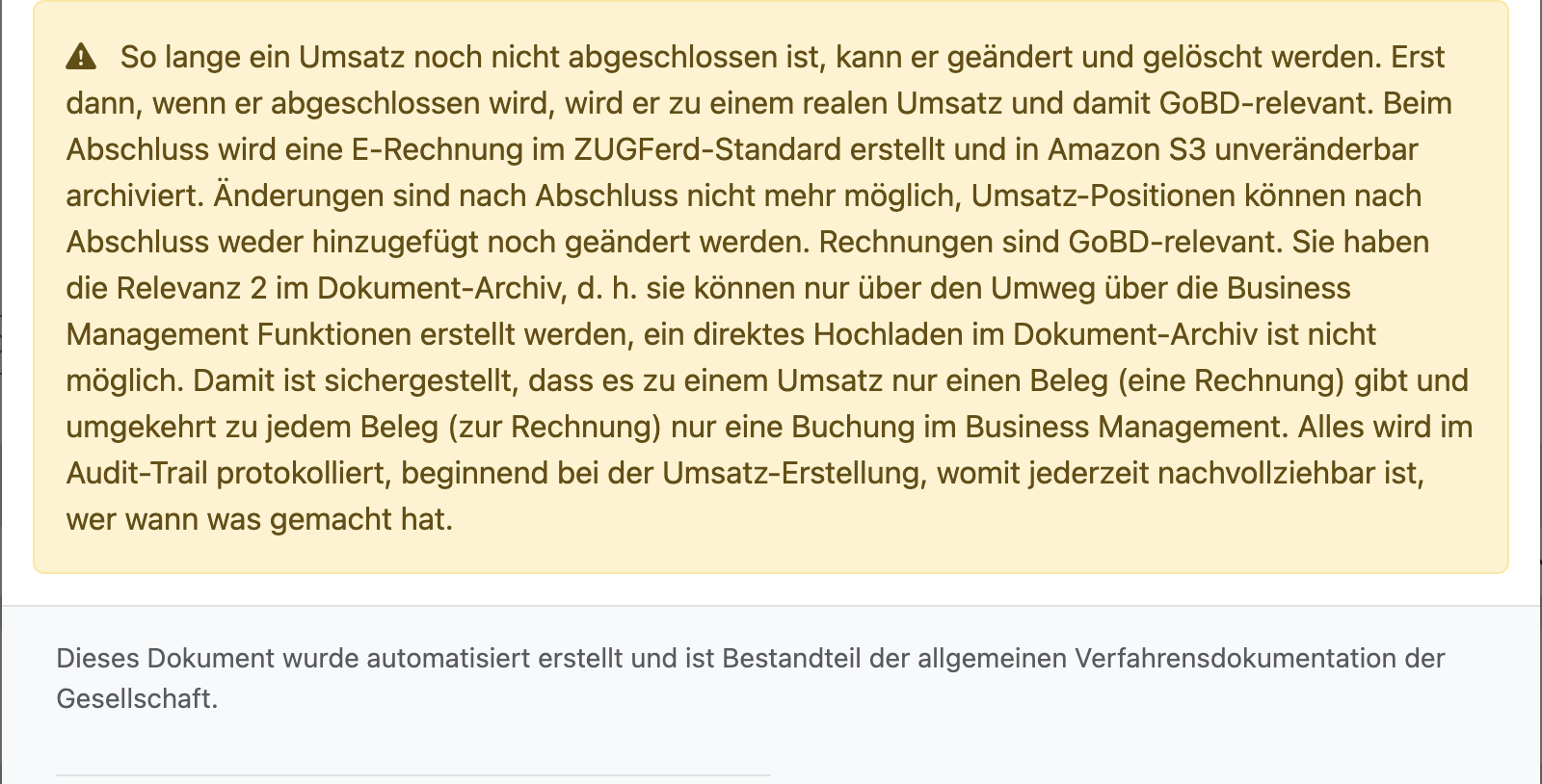 Verfahrensdokumentation Beispiel Umsatz